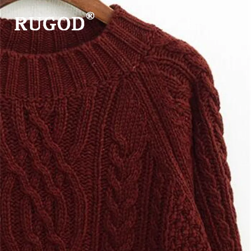 RUGOD Korean New Style Chic Solid Color O-neck Knitted Sweater Women Warm Twist Pattern Soft Split Pullover Fashion