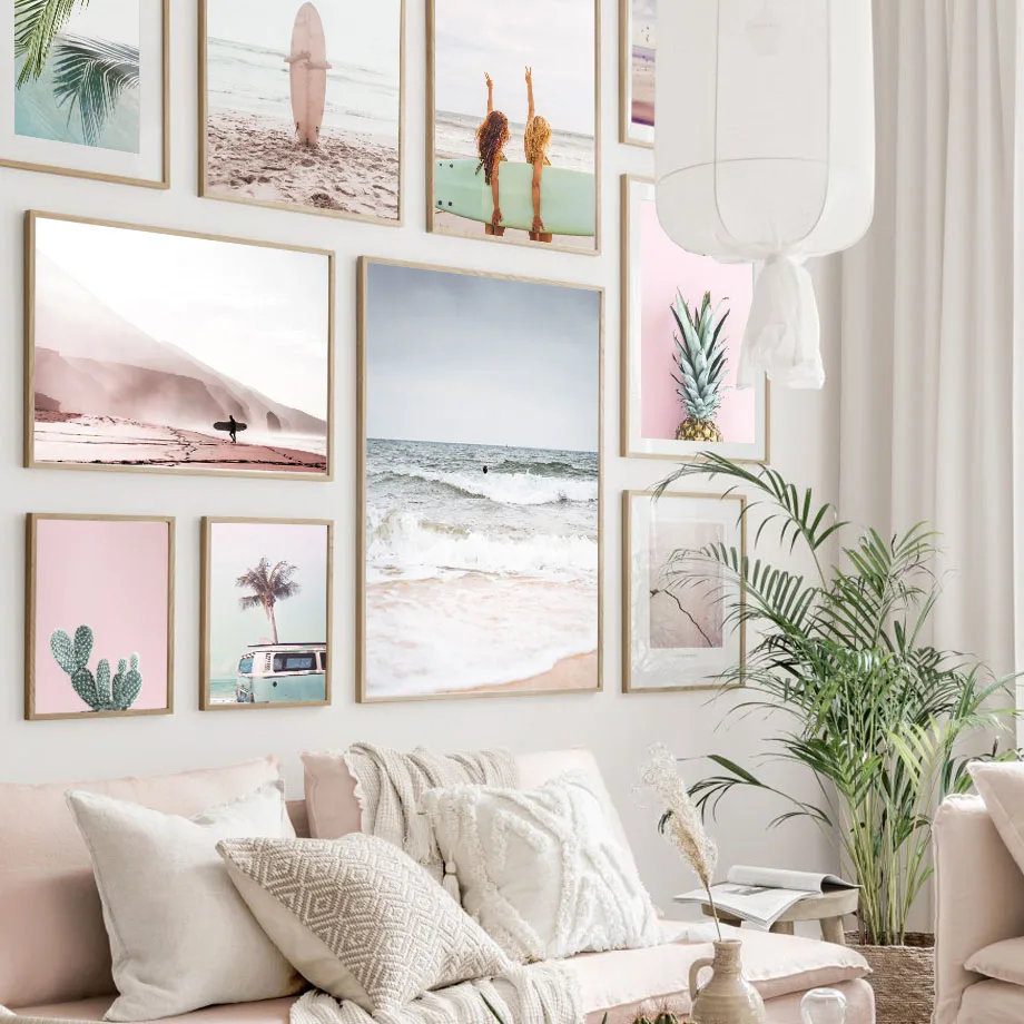 

Wall Art Canvas Painting Landscape Surf Girl Palm Leaf Sea Beach Nordic Posters And Prints Wall Pictures For Living Room Decor