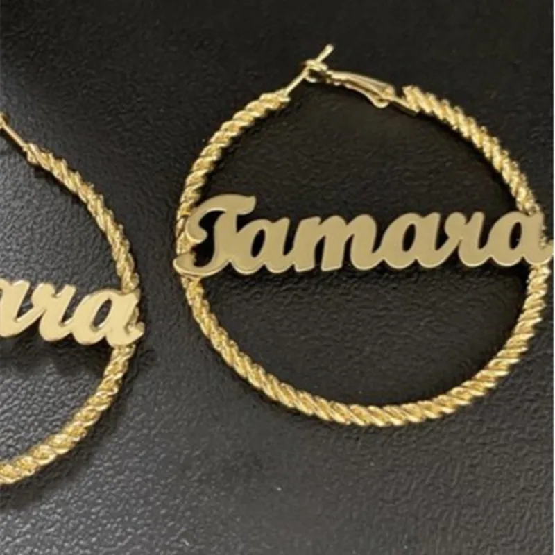 Trendy Name Earrings Custom Name Hoops Twist Thread Hoop Earrings Letter Big Personalised Name Earrings Women Gift