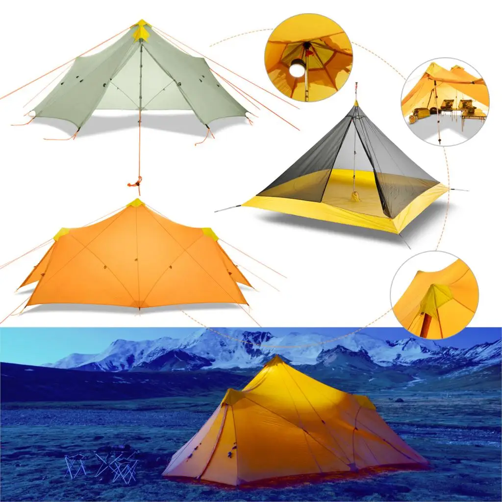 6-8 человек 4 Сезона Кемпинг Flysheet Ultralight 680 г двухстороннее силиконовое покрытие нейлон безщеточный большой водонепроницаемый складываемая палатка