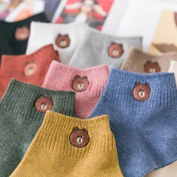 

1 Pair Woman Shocks 2019 Spring Summer Women Socks Cotton Color Cute Cartoon Embroidery Women Fashion Socks Women Korean Style