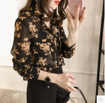

Fashion Woman Blouses 2019 Long Sleeve Print Chiffon Blouse Shirt Plus Size 3XL 4XL OL Blouse Women Blusa Feminina Shirt