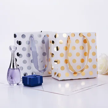 

50pcs Gold/Silver Foil Dots Paper Tote Bag Wedding Event Party Favor Small Gift Bags Perfume Jewelry Cosmetic Garment Packaging