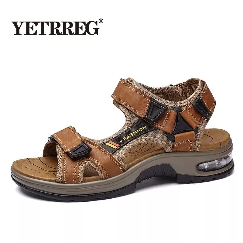 Leather Sandals Summer Sandals Brand Summer Men's Sandals Genuine Leather Men Slippers Gladiator Men Beach Sandals Soft Comfortable Outdoors Wading Shoes 38-48