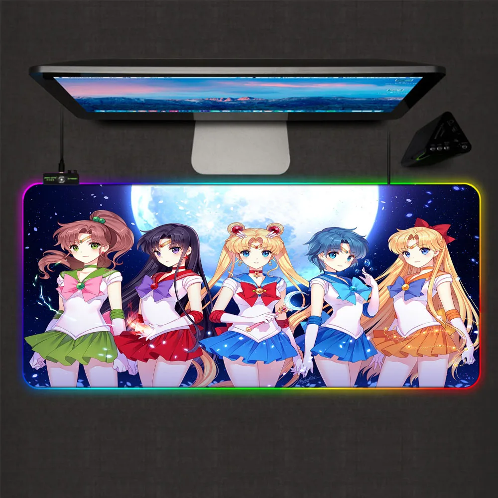 

XGZ Animation Mouse Pad Sailor Moon RGB Large Mouse Pad Backlit LED Color Light Computer Keyboard Desk Mouse Pad Gaming Desk