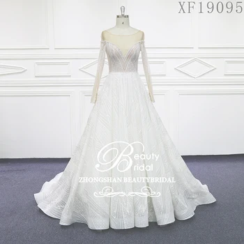 شراء2020 Beautybridal 100% صور حقيقية فساتين زفاف فاخرة ذيل محكمة زين قبعة الأكمام فستان الزفاف Vestido XF19095