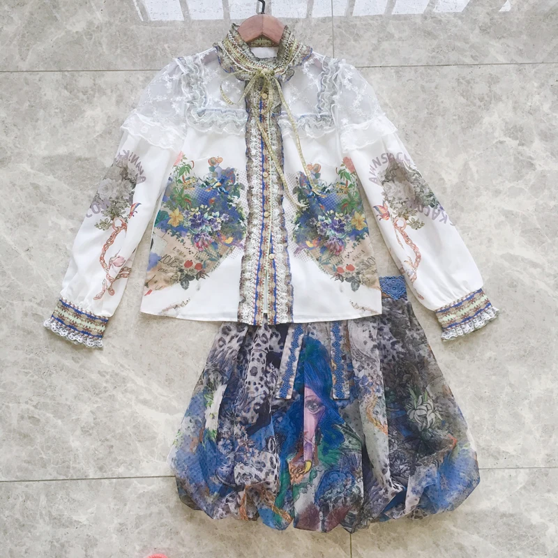 安い セール オンライン 女性ちょうちん袖ビーズフリルシャツ 美少女プリントパフィーショートスカート21春 夏最新のファッションセット 店舗ランキング商品 Ongoing Southloopmarket Com