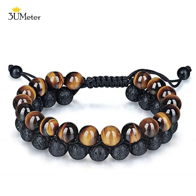 

Men Lava Rock Tiger Eye Stone Bracelet Essential Oil Diffuser Bracelet Braided Rope Natural Stone Yoga Beads Bracelets Bangle