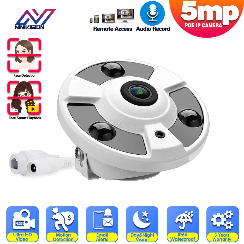 Caméra De Surveillance Extérieure Ip Poe Hd 5mp/h.265, Dispositif De