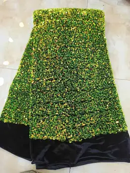 

Very soft green sequined velvet latest African umbilical lace fabric high quality Nigerian lace fabric wedding African lace