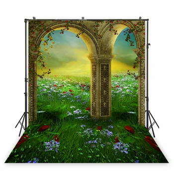 

HUAYI wild stone gate backdrop flowers green grass background natural scenery camera picture studio props photobooth xt- 6417