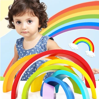 

Children Wooden Arched building Rainbow Blocks children building blocks wooden toys Color Sort Creative Educational Toy