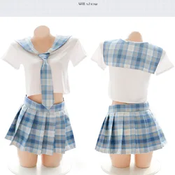 SEXY MEOW Japanese Lattice School Girl JK Uniform Pleated Skirt Outfit Woman Summer Pure Mini Harajuku Preppy Skirts Uniforms