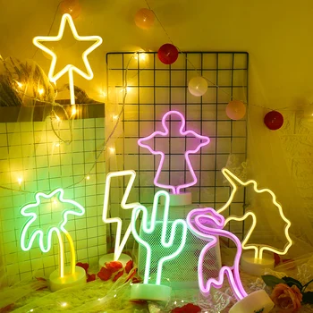 

Rainbow Led Neon Light Sign Holiday Xmas Party Wedding Decorations For Home Kids Room Fairy Night Light Flamingo Moon Table Lamp