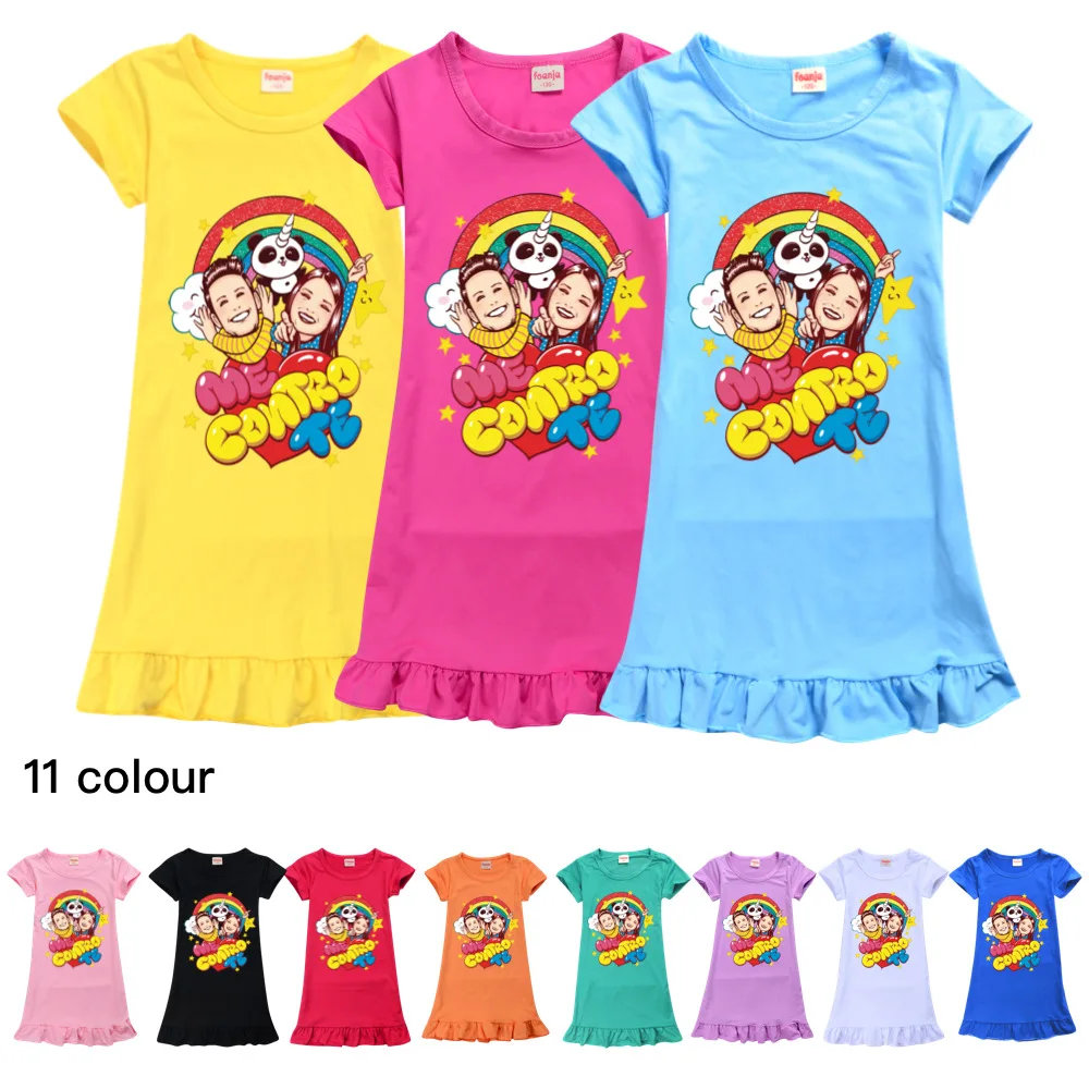 Girls me contro te Sleepwear Game Girls Summer Dresses Ice Silk Nightgown Home Dress Big Girls Nightgown Children Ruffle Dress