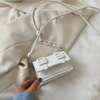 

Super Mini Acrylic Chain Design PU Leather Flap Bags Crossbody Bags For Women 2020 Solid Color Travel Fashion Shoulder Handbags