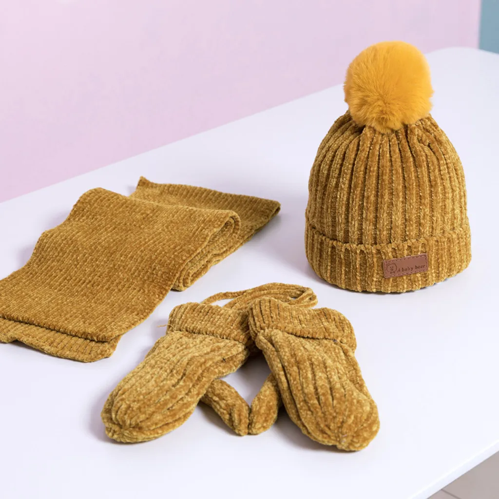Комплект из 3 предметов для маленьких мальчиков и девочек, теплая зимняя вязаная шапка+ шарф+ перчатки, сохраняющий тепло, детские перчатки, шарф, шапка, рождественский подарок