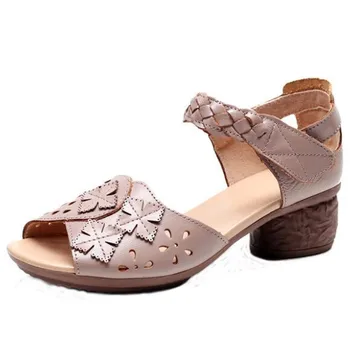 

Hot 2020 Summer New Comfort Soft Bottom High Heel Sandals Fish Mouth Hollow Women Genuine Leather Sandals Fashion Casual Sandals