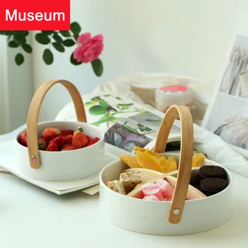 

Japanese Compote Snacks Celebrate The Spring Festival Round Fruits Disc Ceramics Household Woodiness Separate Nut Disc Northern