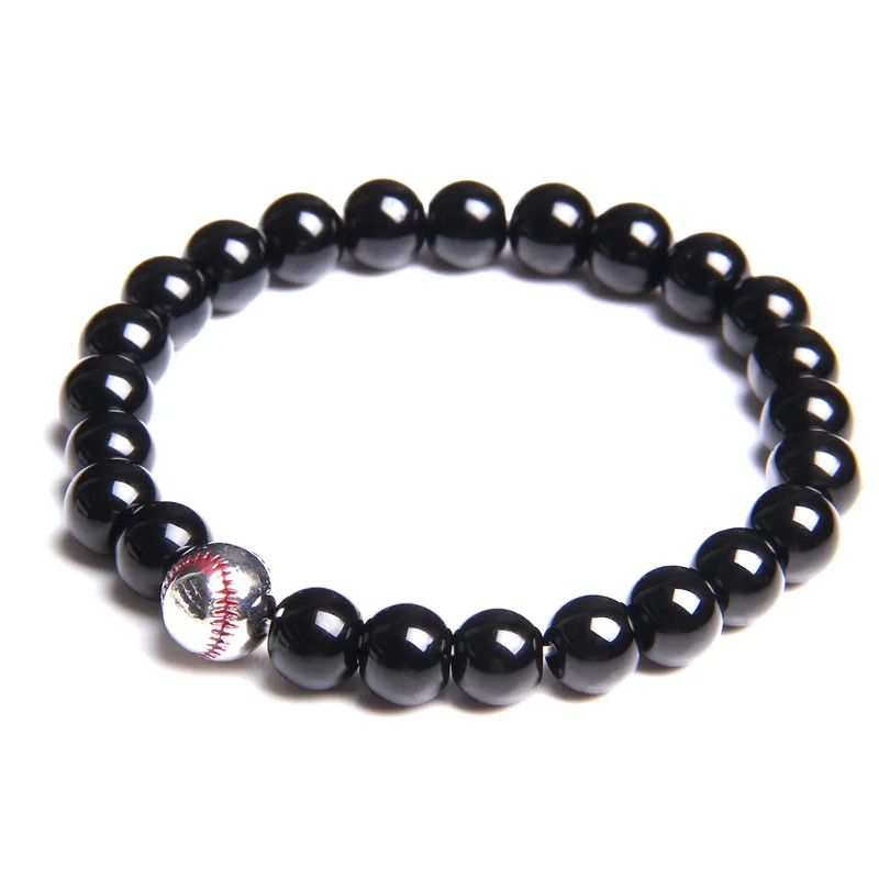 2 Basketball Charm Bracelets For Man Natural Polished Black Agat Beads Bracelet Gold Alloy Ball Bangle For Sports Women Jewelry - Окраска металла: 2
