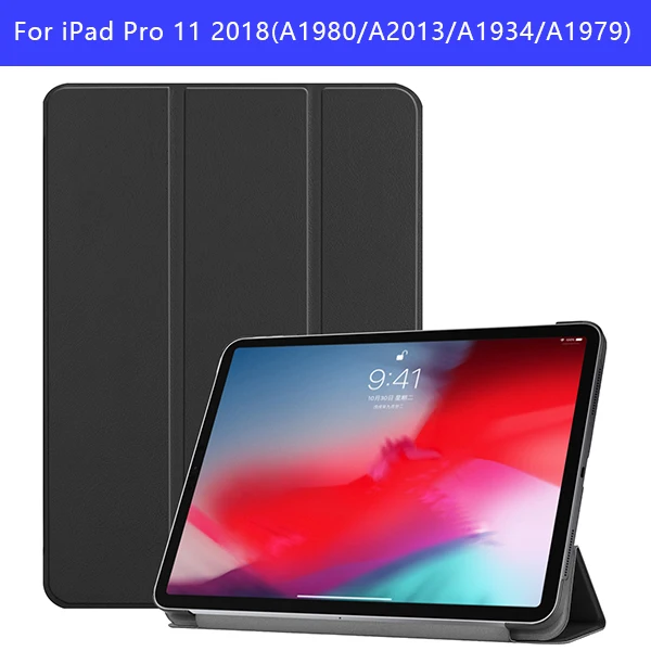 Чехол для планшета для ipad pro 11, однотонный чехол из ТПУ, чехол для нового ipad pro 11 с держателем для карандашей, Смарт, трехслойная подставка - Цвет: IPADPRO11 KST BK