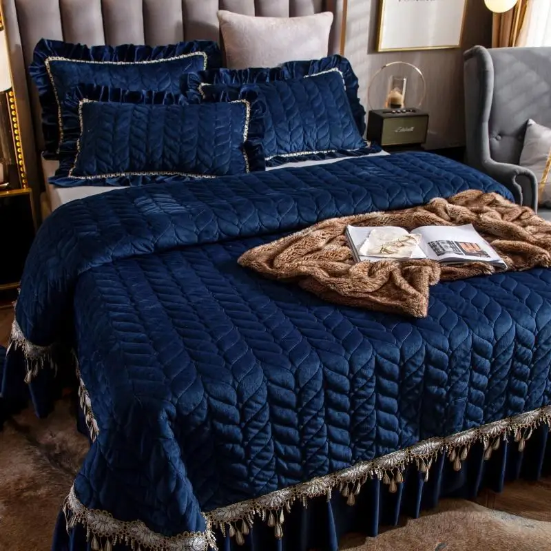 1 шт покрывало для кровати+ 2 шт наволочки теплый зимний комплект постельного белья уплотненное покрывало для кровати покрывало с кристаллами бархатное покрывало с кружевным краем одеяло голубое