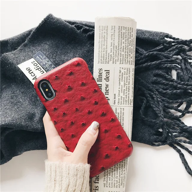 Красный Горячая кожа страуса кожаный чехол для iPhone X XS Max 8 8Plus MAX жесткий хипстер PU чехол для iPhone 7 Plus роскошный половина пакета - Цвет: Красный