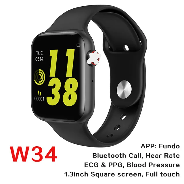 Смарт-часы W34 с Bluetooth и функцией вызова, пульсометр, фитнес-трекер, Bluetooth, набор вызовов, ответ на звонок, многофункциональный браслет, браслет - Цвет: Черный