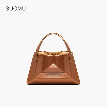

Women ruched SERA totes handbag 2020 spring summer new vintage crossbody bucket bag black white blue brown