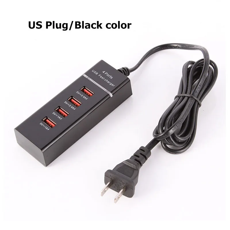 4 порта USB зарядное устройство с настольная Светодиодная лампа адаптер мобильный телефон Быстрая зарядка для iPhone XR XS X 8 7 6s iPad samsung универсальный - Тип штекера: US Plug Black
