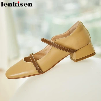 

Lenkisen new simple style sweet gladiator full grain leather mixed colors square toe low square heels lace on romantic pumps L22