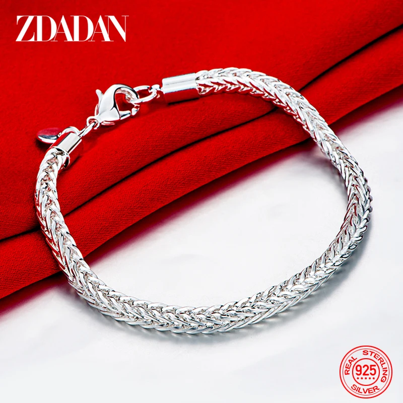 ZDADAN 925 Sterling Silver 4MM Snake Chain Bracelet For Women Fashion Wedding Jewelry Gift