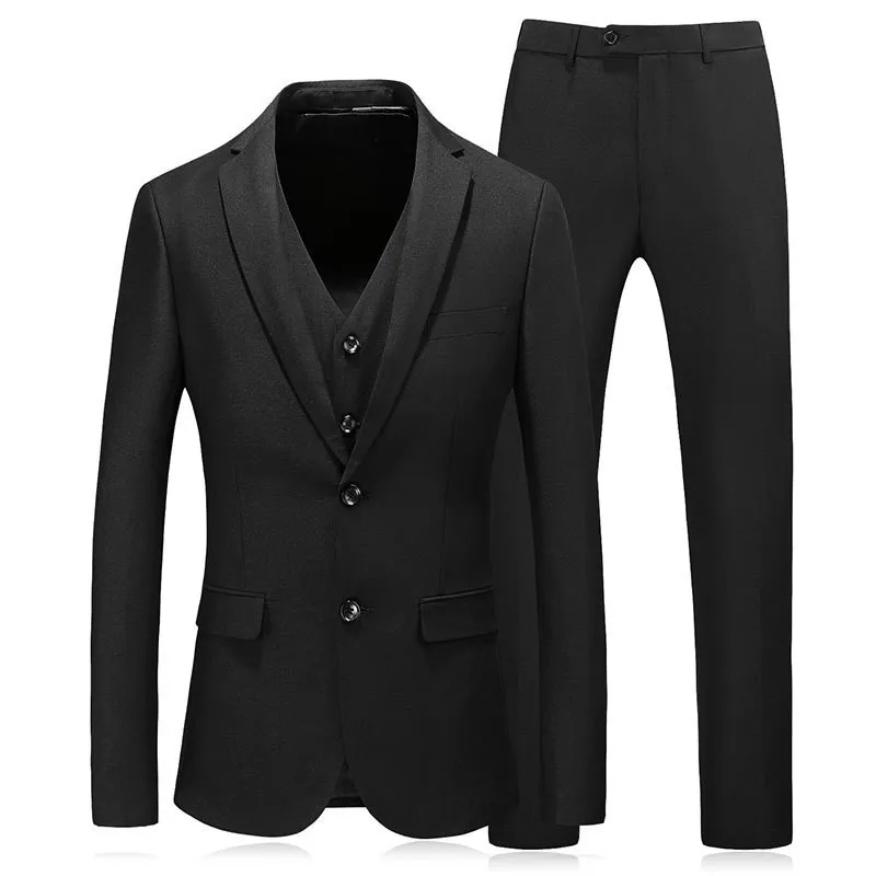 

Men's suit 3 piece set (jacket + pants + vest) men's fashion slim black suit men's business work suit wedding groom dress