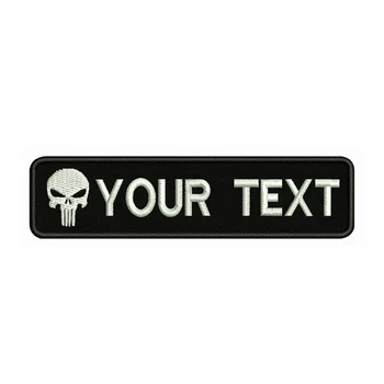 

Skull Logo 10x2.5cm Embroidery Custom Name Text Patch Stripes badge Iron On Or Velcro Backing Patches For Clothes Backpack Hat