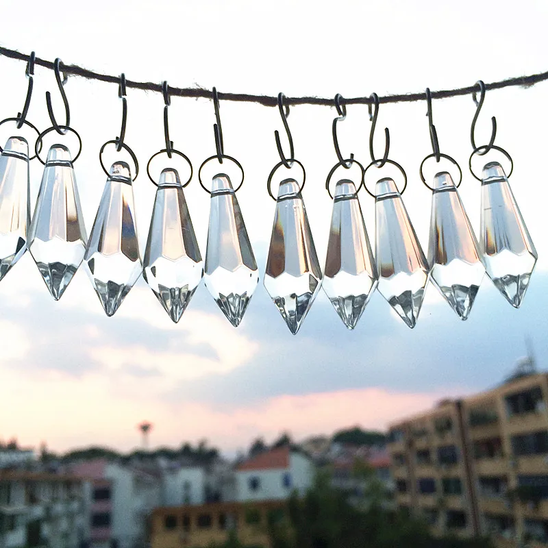 Top Quality 37mm Clear Color U-icicle Drops Crystal Chandelier Lighting Prism (Free Rings) Wedding Accessories Cake Topper Deco