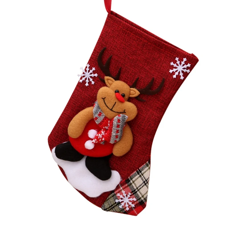 Льняные рождественские чулки Санта Клаус Снеговик носки сладкий подарок в сумочке держатели Рождественская елка орнамент рождественские украшения для дома - Цвет: C