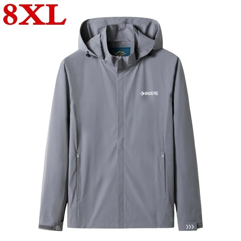 

plus size 8XL Quick-drying Jackets Men windbreaker Casual Spring Autumn Lightweight Jacket New Arrival Hooded Zipper up Outwear