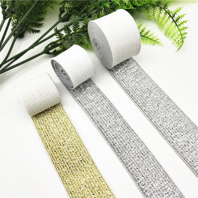 Glitter Gold Silver Elastic Bands 25mm 40mm Nylon Pants Lace Trim Waist Band for DIY Sewing Garment Trousers Accessories 1meter