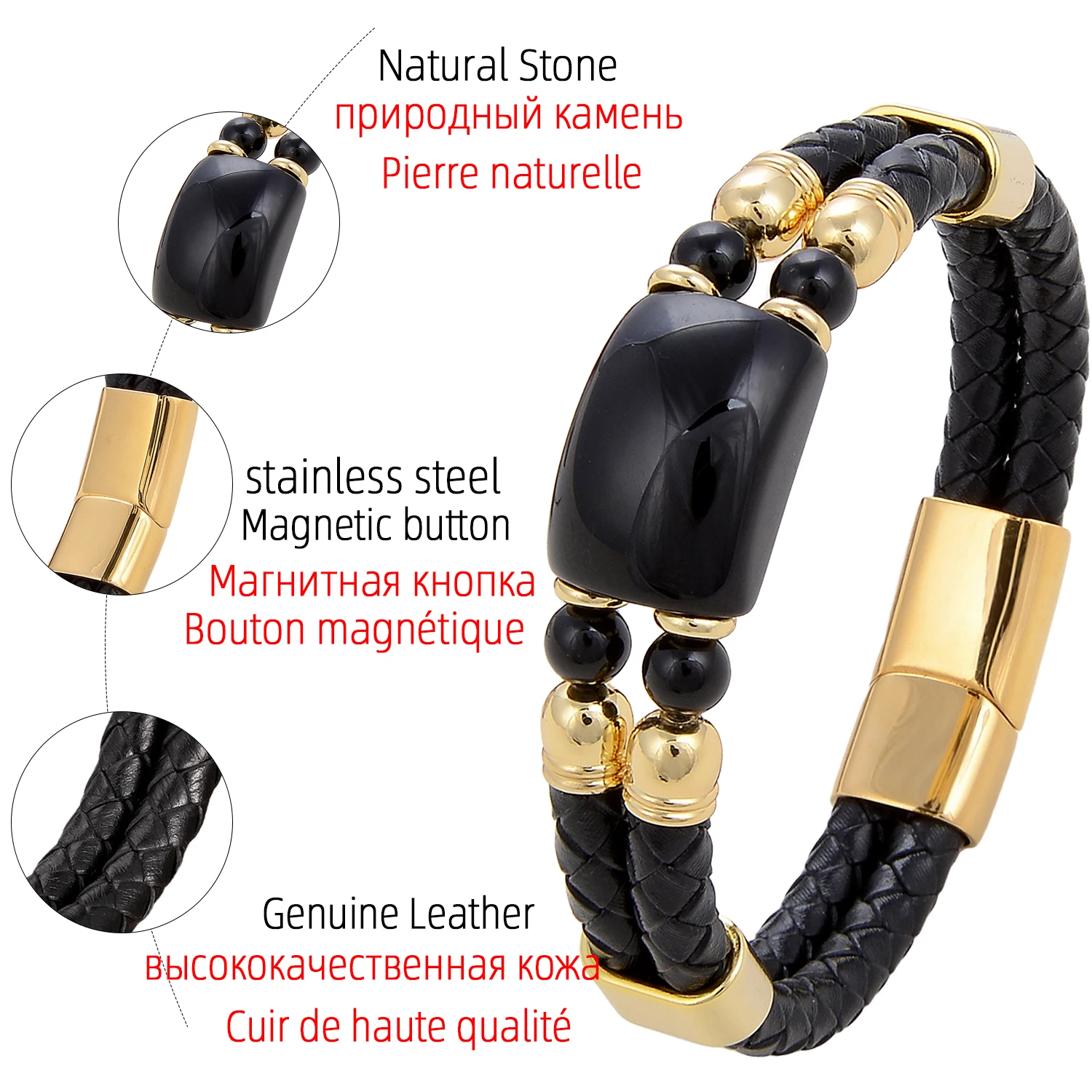 6 Style Natural Stone Bracelet For Women Classics Stainless Steel Magnetic Clasp Jewelry Black Leather Rope Chain Bracelet Homme