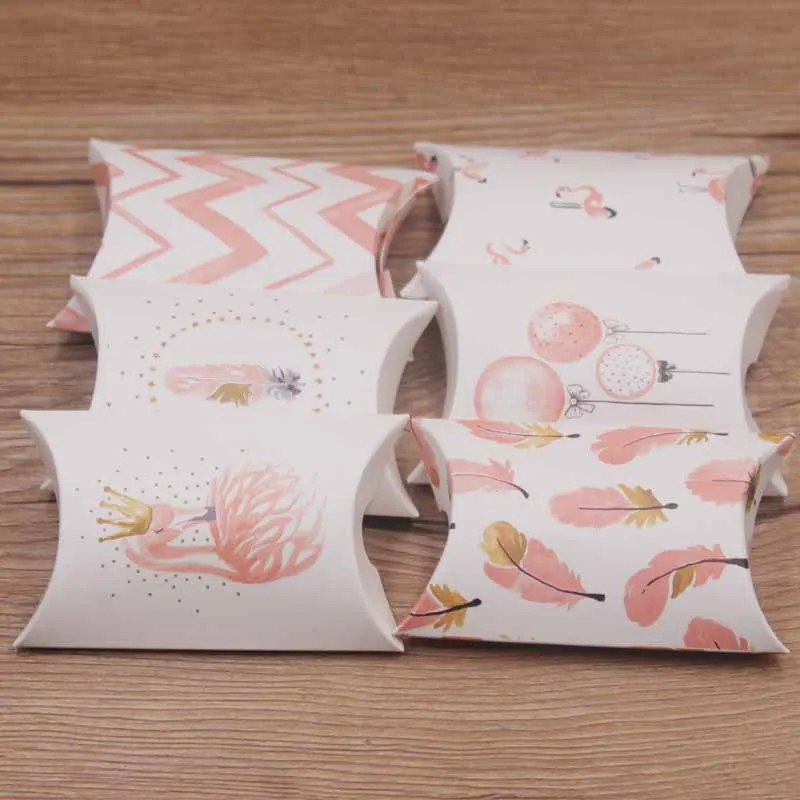 

50pcs/lot Kraft /white multi partysu styles pillow gifts package bags beautiful cute flamingou paper candy/wedding pillow bags