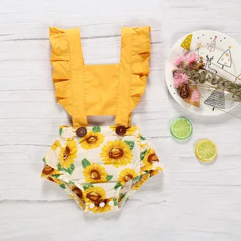 

0-24M Infant Baby Girls Sunflowers Bodysuits Ruffles Sleeve Print Summer Jumpsuits Baby Bodysuits Infants Girl Summer Clothes