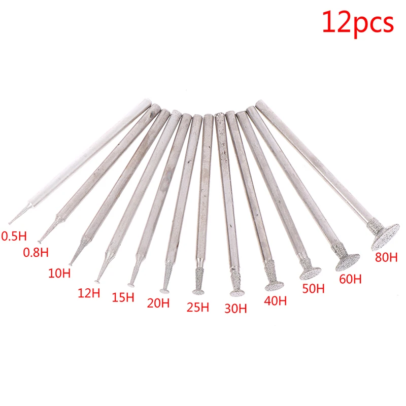 12Pcs 2.3 Shank Diamond Grinding Burr Needle Point Engraving Carving Polishing Glass Jade Stone Drill Bit Rotary Tool | Инструменты