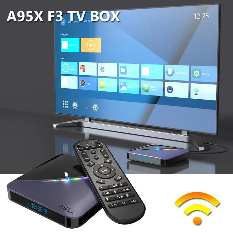 A95X F3 RGB Luce Смарт ТВ Box Amlogic S905X3 Android 9,0 2/4GB 16 GB/32/64 Гб Поддержка Dual Wifi 4K 75fps A95XF3 Декодер каналов кабельного телевидения по стандартам ЕС/США