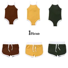 Новая одежда для новорожденных девочек трикотажный комбинезон без рукавов, простой комбинезон, Короткие штаны пляжная одежда для мальчиков и девочек летняя одежда