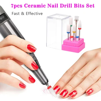 

New 7Pcs Nail Drill Bits Set Professional Electric Nail Drill Machine With Replacement Drill Bits Ceramic Manicure Nail Art Tool