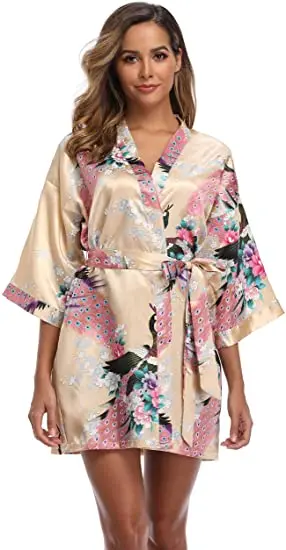 Fashion Satin Robe Female Bathrobe Sexy peignoir femme Silk Kimono Bride Dressing gown sleepwear Night Grow For Women