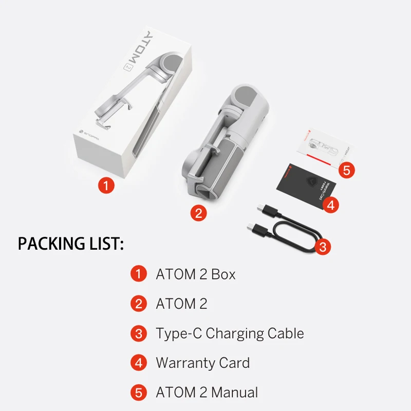 Snoppa-ATOM2 3 축 휴대용 셀카봉 삼각대, 짐벌, 무선 블루투스, 손떨림 방지, 아톰 2, 아이폰, 화웨이용