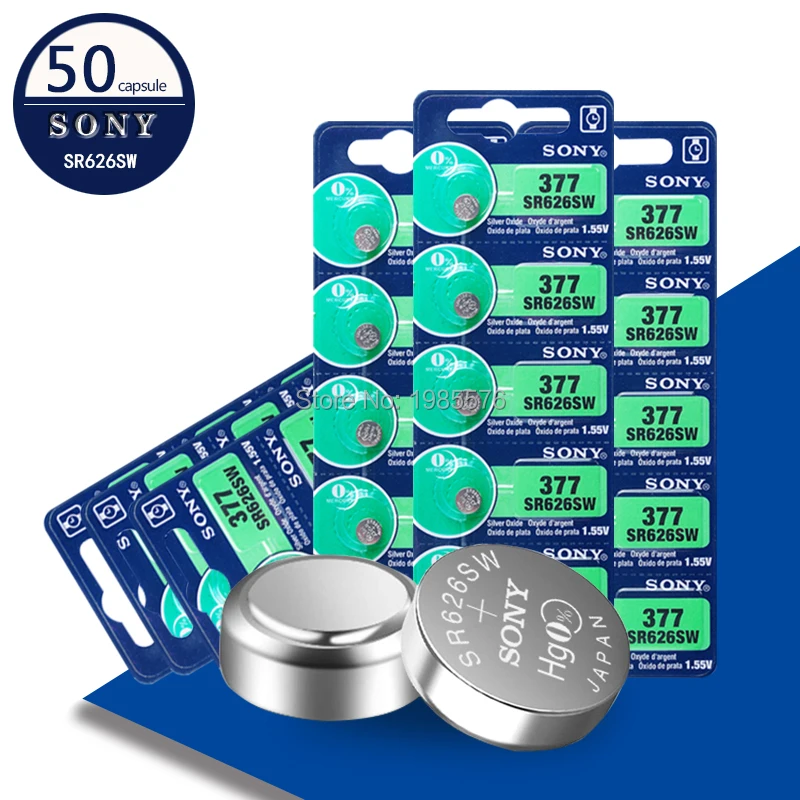 50 шт. для Sony 377 батарея AG4 LR626 377A sr626sw 1 55 V 626 кнопочная монета оксид серебра часы