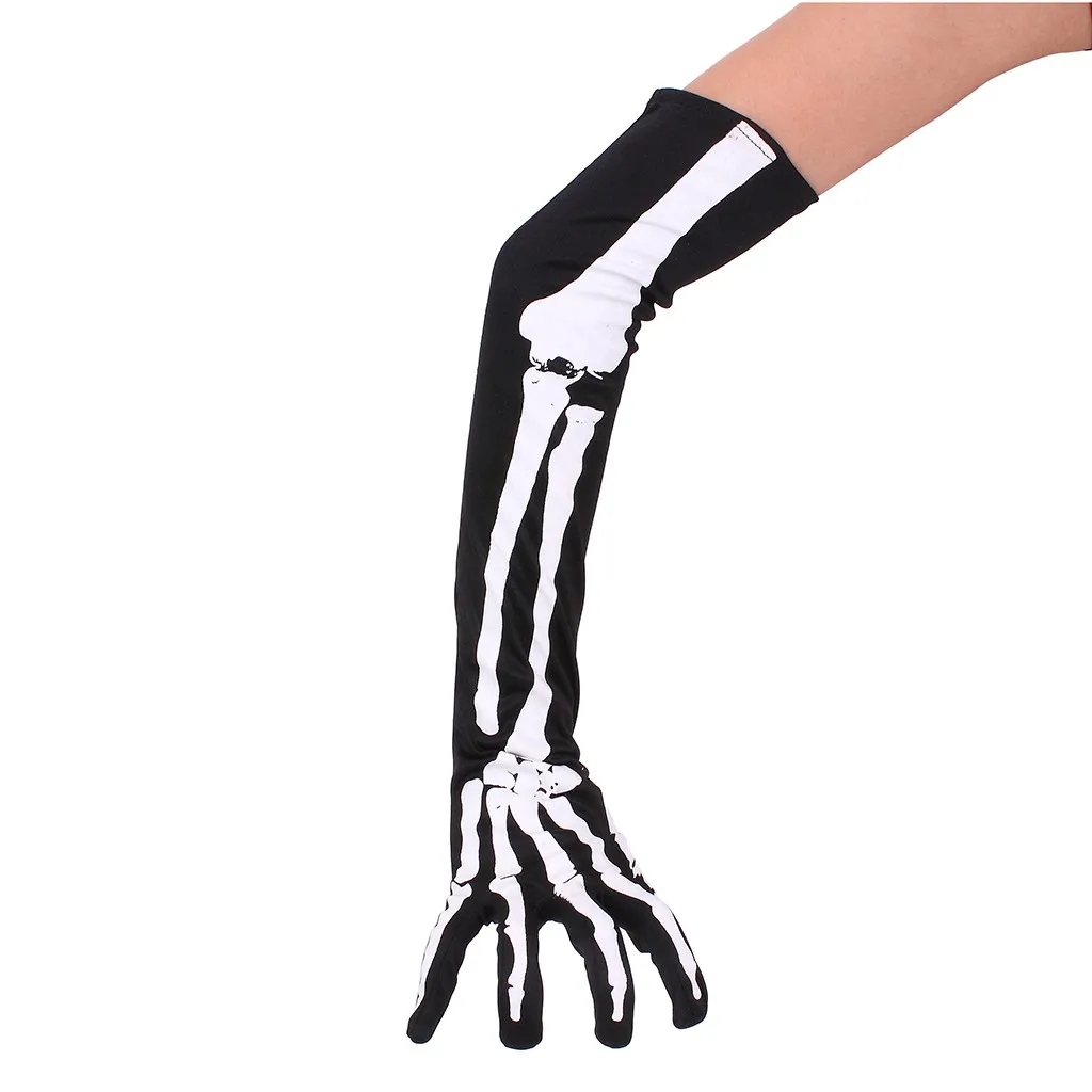 Унисекс перчатки для Хэллоуина длинные белые кости нарукавник 3D перчатки с черепом коготь кольцо в форме скелета печать перчатки Мода Повседневная смешная#3