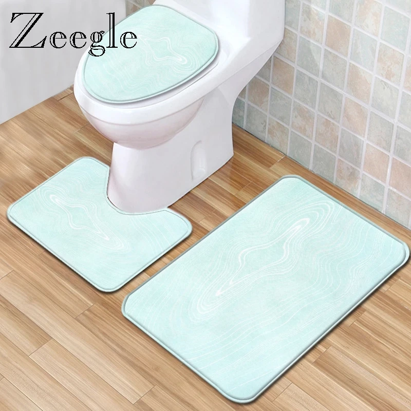 Zeegle 3pcs Bathroom Mat Set Shower Room Absorption Foot Mat Toilet Floor Rug Carpet Flannel Bath Mat  Toilet Seat Cover Rug